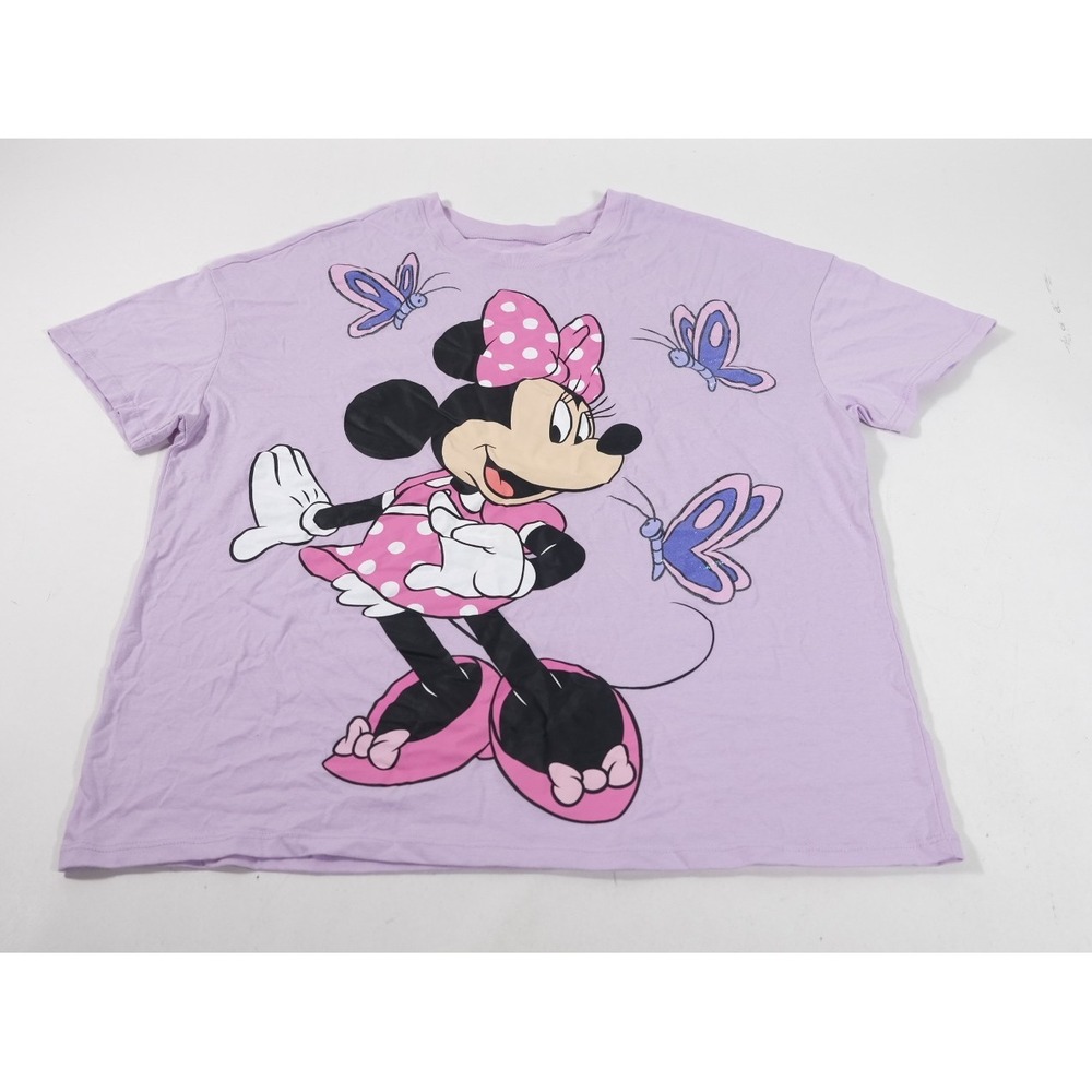 Disney T-Shirt Womens XXL Purple Minnie Mouse Graphic Tee Glitter Butterflies